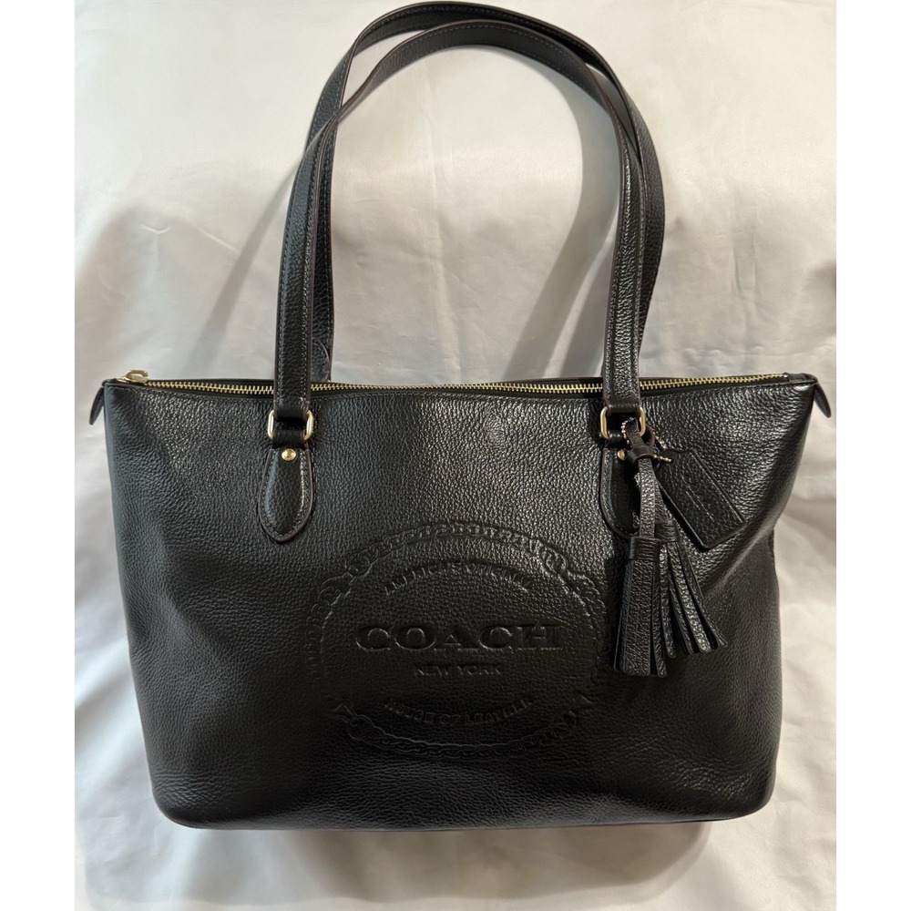 COACH 2023 Gallery Tote Embossed Heritage Black Pebbled Leather F79608 Classic